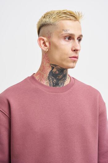 Machinist Men's Slit Crew Neck Basic Relaxed Claret Red Sweatshirt