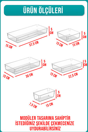 FİTHOME 5 Pieces Modular Drawer Organizer Ladle and Knife Organizer