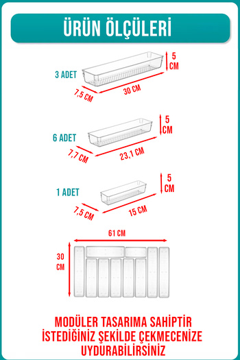 FİTHOME Set of 10 Modular Clear Cutlery Organizer Spoon Organizer Drawer Inside Organizer