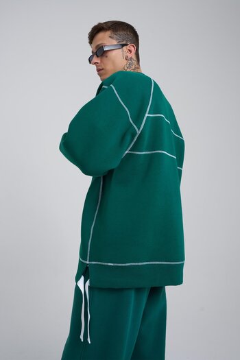 Machinist Ανδρική λεπτομέρεια ραφής Oversize Πράσινη φούτερ βενζίνης