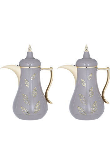 Alsaif Gallery Salma Gallery Saif Plastic Thermos Set, 1+1 Liter, Gold Pattern, 2 Pieces - Cappuccino