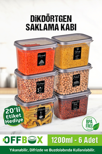 OFFBOX 6 Pieces 12 Pieces 1.2 Liter Rectangular Food Range Storage Container Set with 20 Labels Gift