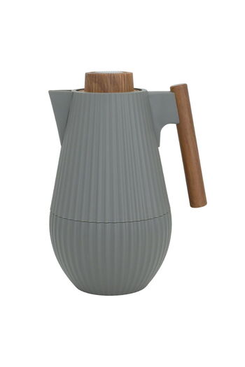 Alsaif Gallery Liar Matte Dark Gray Thermos With Wooden Handle, 1 Litre