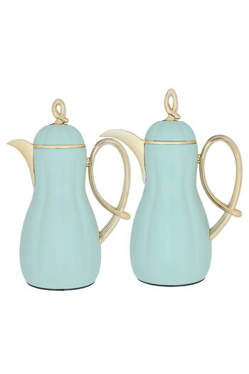 Alsaif Gallery Arwa Al Saif Gallery Thermos Set, 2 Pieces - Light Green and Gold