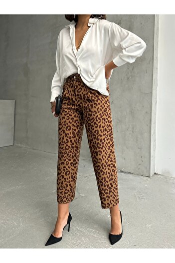 Miss Allos Women's Leopard Print Button Detailed Trousers