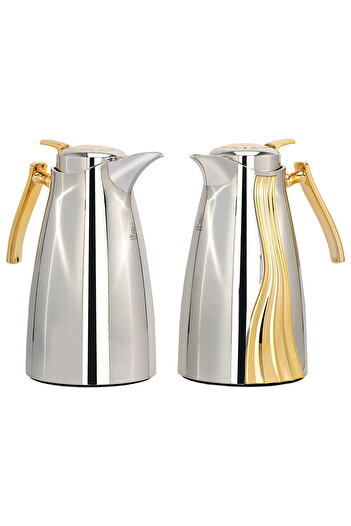 Alsaif Gallery Karma Thermos Set, Silver And Gold, 1 Liter, Two Pieces