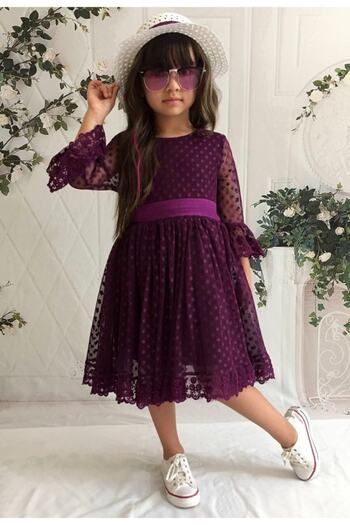 Mixie Rochie Mov pentru Fata cu Palarie, Dantela, Model Printesa Rochie pentru Fata