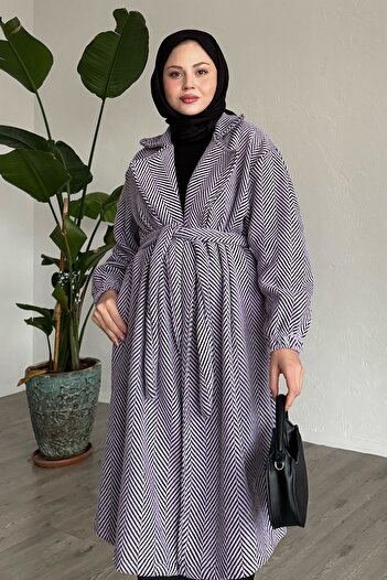 InStyle Balıksırtı Lila Kaşe Kaban