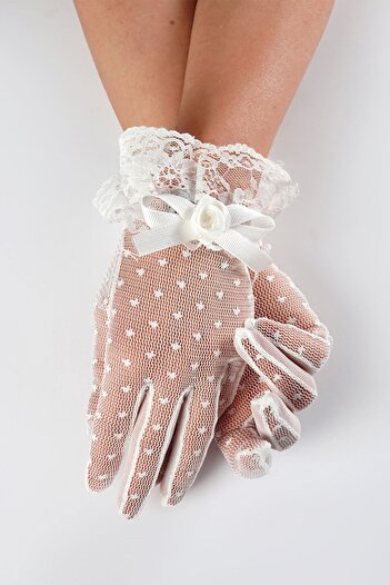 Hobigram White Cuff Model Plain Tulle Satin Bridal Gloves Bridal Accessory – Party Gloves, Stylish Design – P