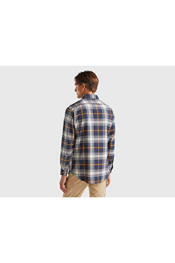 United Colors of Benetton Men's Brown Mix 100% Cotton Regular Fit Flannel Pattern Long Sleeve Shirt