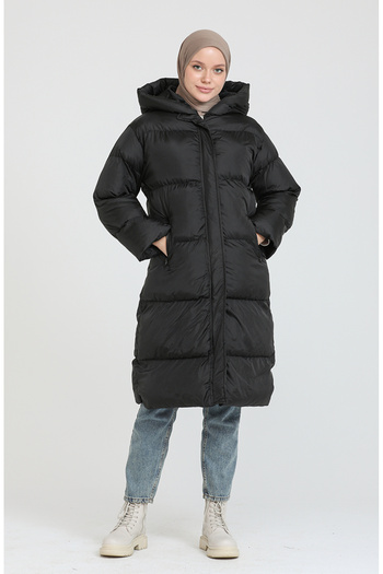 sefamerve Black Hooded Puffer Jacket - 7031-02