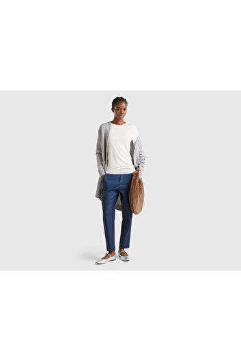 United Colors of Benetton Women's Navy Blue Viscous Blended All Patterned Elastic Waist Pants