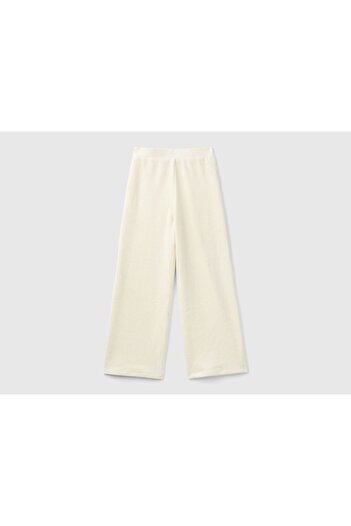 United Colors of Benetton Girl's Ecru Back Logo Embroidered Straight Palazzo Pants