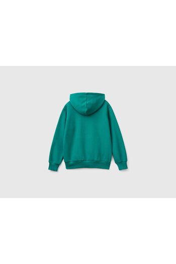 United Colors of Benetton Суитшърт с качулка и лого на предната част, принтиран в борово зелено и с кенгуров джоб
