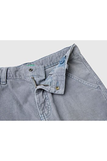 United Colors of Benetton Erkek Çocuk Havacı Mavi Arka Cebi Logo İşlemeli 6 Cepli Oversize Pantolon