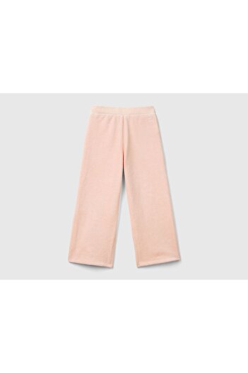 United Colors of Benetton Girl's Dusty Pink Wide Leg Trousers with Logo Embroidery on the Back