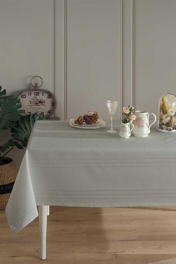 erciyesceyiz Gray Linen Fabric Striped Tablecloth 160*220 cm