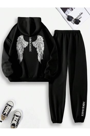 Mythologie Φούτερ Archangel Wing Sweatshirt Jogger - Μαύρο σετ φούτερ με κουκούλα
