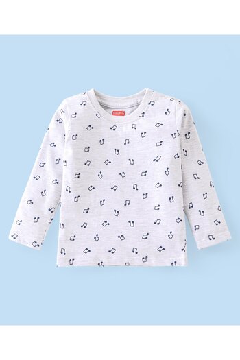 Babyhug Babyhug Cotton Knit Full Sleeves Musical Nodes Printed T-Shirt - Grey Melange