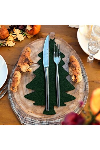 mika house New Year's Theme Service Presentation 12 Pcs Pine Wood Cutlery New Year's Tableware Presentation