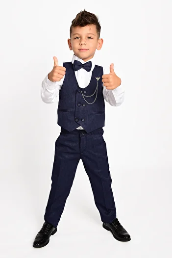 lila ribbon Boys Tuxedos 6 Buttons Dress - Suit with Vest and Chain Bow Tie