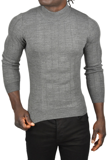 DeepSEA Men's Striped Anthracite Slim Fit Knitwear Sweater - Half Turtleneck 2505491