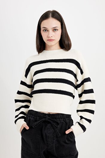 DeFacto Regular Fit Striped Crew Neck Knitwear Sweater R1285Az24Cw