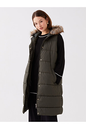 LC Waikiki Lcwk Women's Hooded Plain Puffer Vest