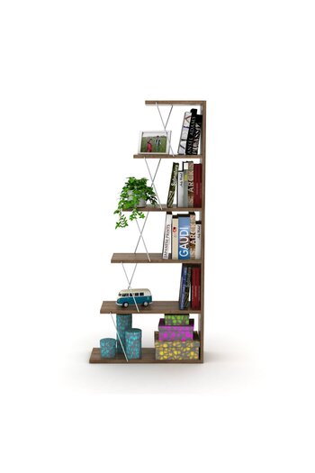 Home Canvas Rafevi Tars Modern Mini Book Shelves for Living Room or Study Room - Walnut and Chrome