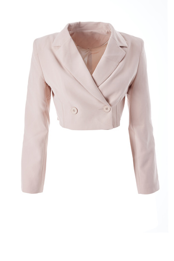 Quzu Double Breasted Crop Blazer Jacket Stone