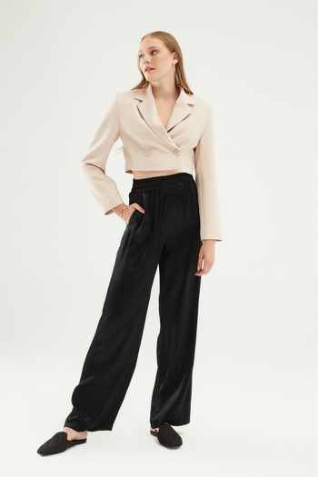 Quzu Πέτρα σακάκι με διπλό στήθος Crop Blazer
