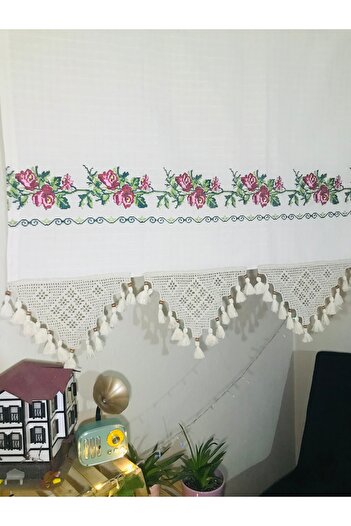 Cotopia Buldan Curtain Red Cross-Stitch Authentic Basement Locale