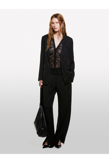 Sisley Women's Black Viscous Liyosel Blended Lined Flap Collar Jacket