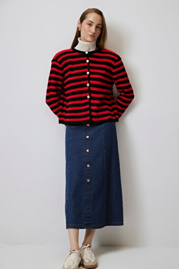 Touché Privé Gold Buttoned Striped Short Cardigan