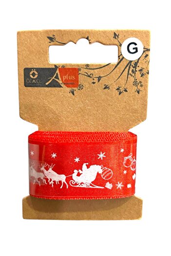 ÖZ-EL AŞ New Year's Patterned Red Satin Ribbon - 2.5 Cm, 2 Mt, 120 001
