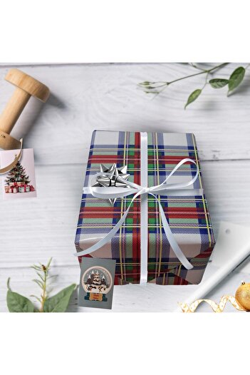roco paper Italian Gift Wrapping Paper, White-Navy Plaid Wrapping Paper, No-089F, 70X200Cm
