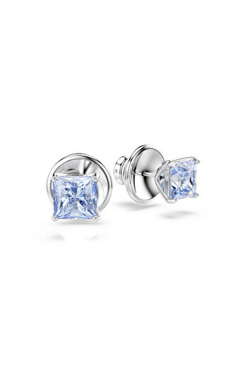 Swarovski Matrix düğme Küpeler, Kare kesim, Mavi, Rodyum kaplama