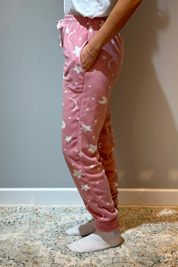 REMSA Women's Fleece Cuffed Pajamas - Single Bottom, Star Pattern, 130 Powder