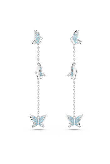 Swarovski Idyllia Lilia damla küpeler, Kelebek, Mavi, Rodyum kaplama