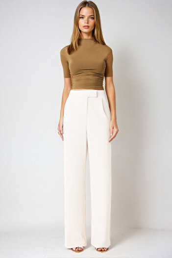 VAGGON White Lycra Women's Palazzo Pants - Velcro Closure, Double Pockets Prm1345