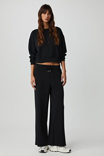 GRIMELANGE Kirstan Women's Scuba Fabric Extreme Soft Oversize Black Tracksuit Set