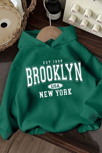 Know Nefti Green Oversize Hooded Unisex φούτερ - Brooklyn, New York Printed