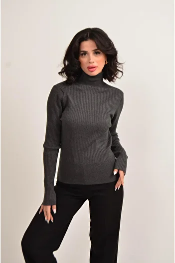 Figo Ribbed Rib Knit High Collar Sweater