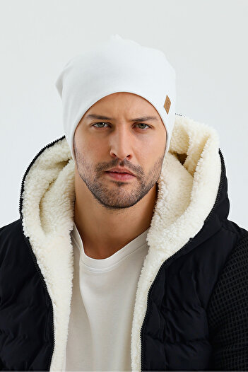 Butikgiz Men's White Thermal 100% Cotton Soft 2 Style in 1 Beret Premium Cuts Series