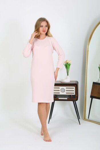 Akbeniz Cotton Home Dress Tunic Nightgown Salmon 13132