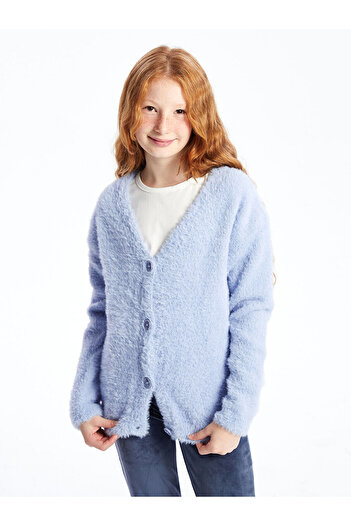 LC Waikiki Lcwk V-Neck Long Sleeve Girl's Knitwear Cardigan