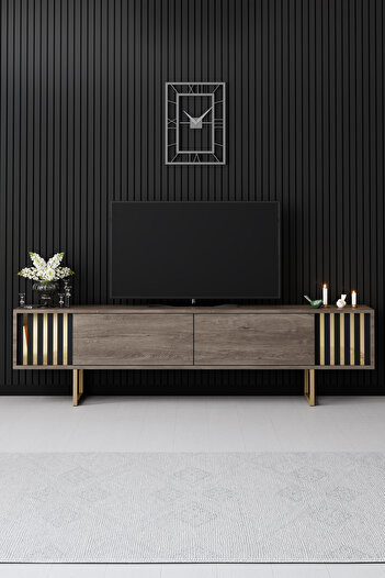 Modatte Gold Line Demir Ayaklı Ceviz Tv Sehpası