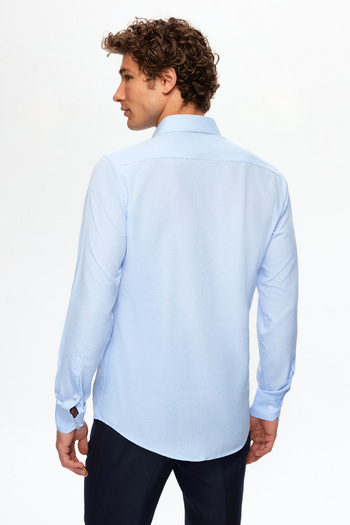 D'S Damat Ds Damat Slim Fit Açık Mavi Klasik Kravatlık Uzun Kol Kolay Ütülenebilir Gömlek
