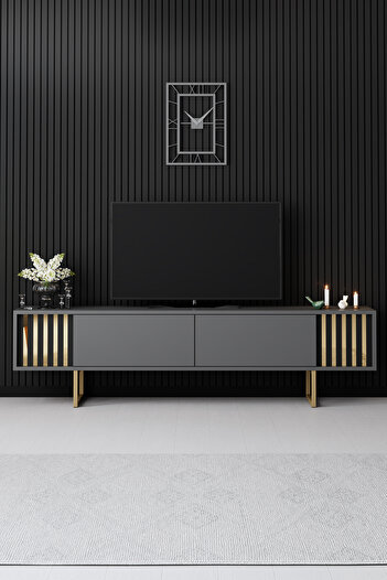 Modatte Gold Line Demir Ayaklı Antrasit Tv Sehpası