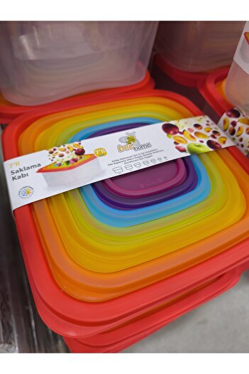 Bee Home Plastik 7'li Gökkuşağı Model Saklama Kabı Toplam 13 Litre